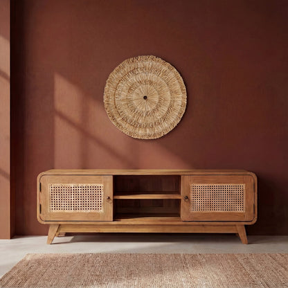 TV-møbel i teak og rattan, 150 cm – midcentury