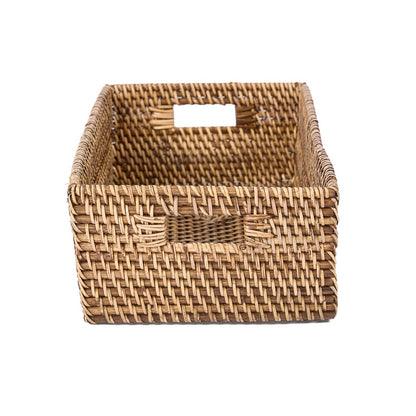 Rattan opbevaringsboks, rektangulær - naturlig brun