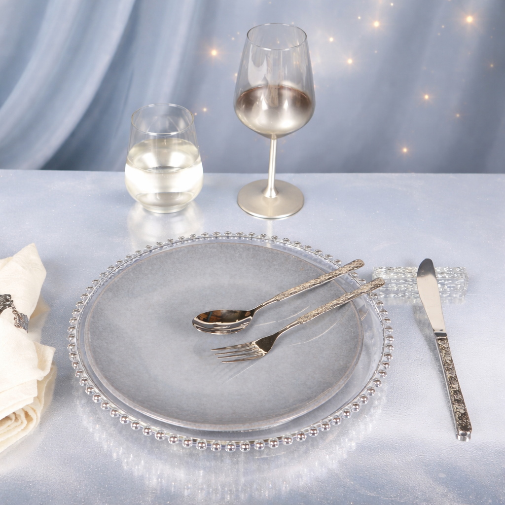 Besteckset aus Edelstahl, 24-teilig – gehämmertes Silber