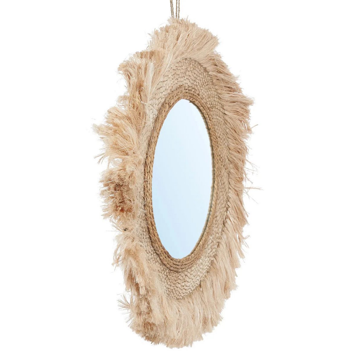 Græsspejl, rundt, 85 cm - ramme i naturfibre