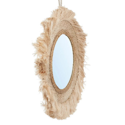 Græsspejl, rundt, 85 cm - ramme i naturfibre