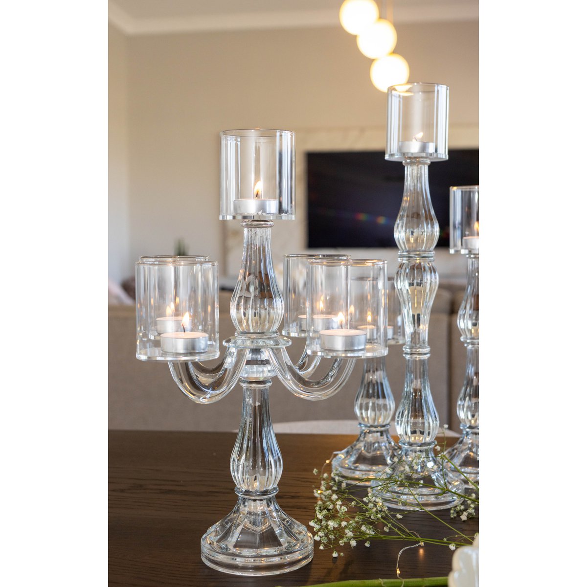 Glass chandelier, 5 lights, transparent - H35cm