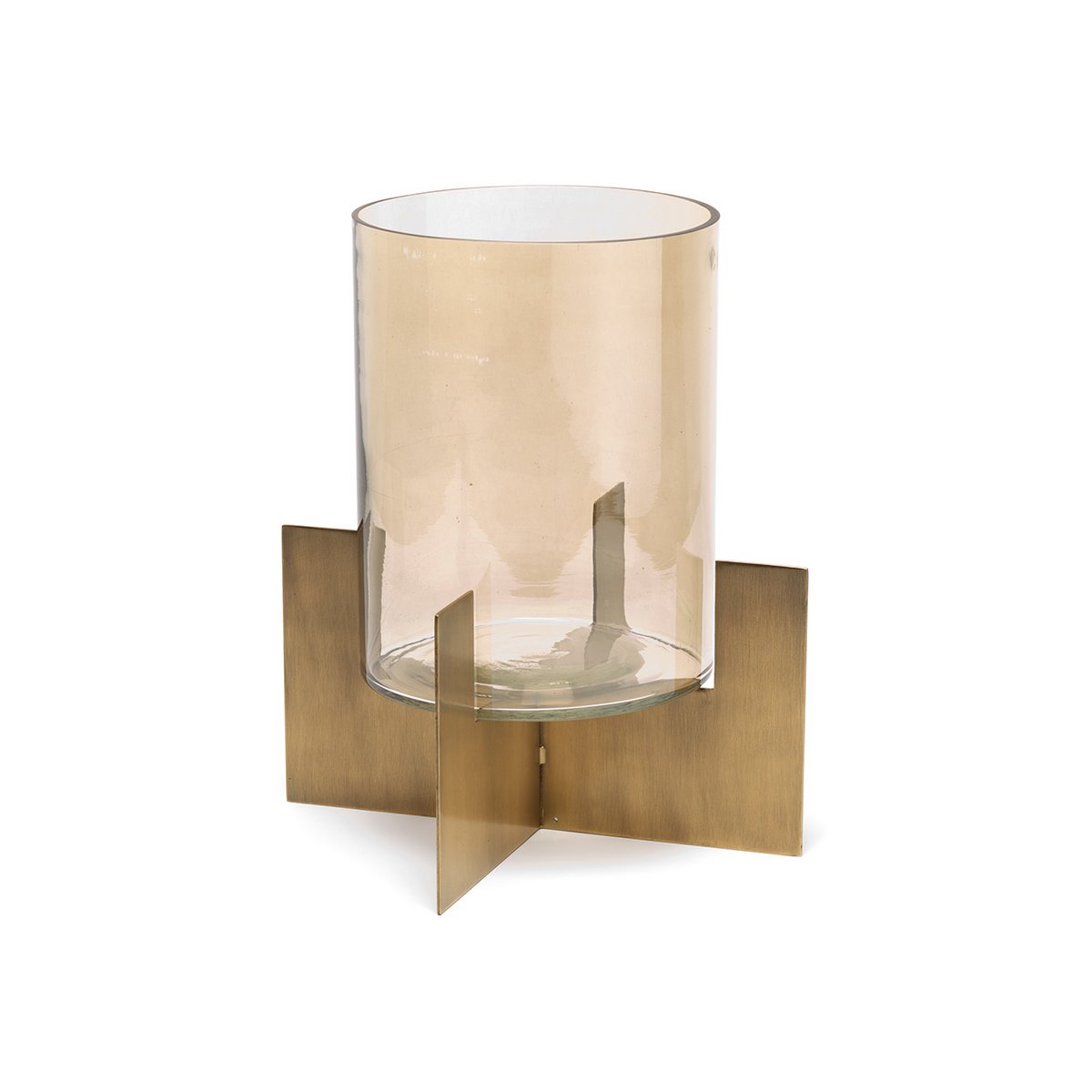 Glass and brass hurricane, gold - tall - 26 cm