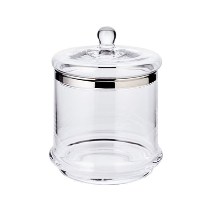 Handgeblasene Glasdose Lia, 29cm mit Deckel – Platinrand