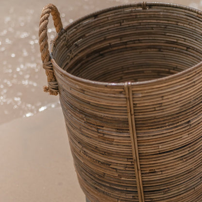 Rattan basket Otere Ø 40 cm – handwoven on Java with jute handles