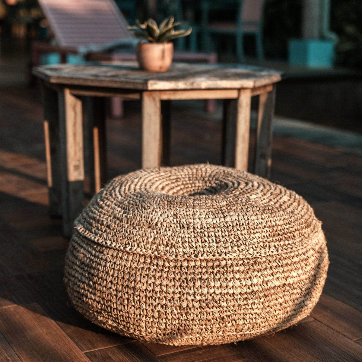 Raffia puf TELU Ø60 cm - kokosfiber & bomuldsfyld