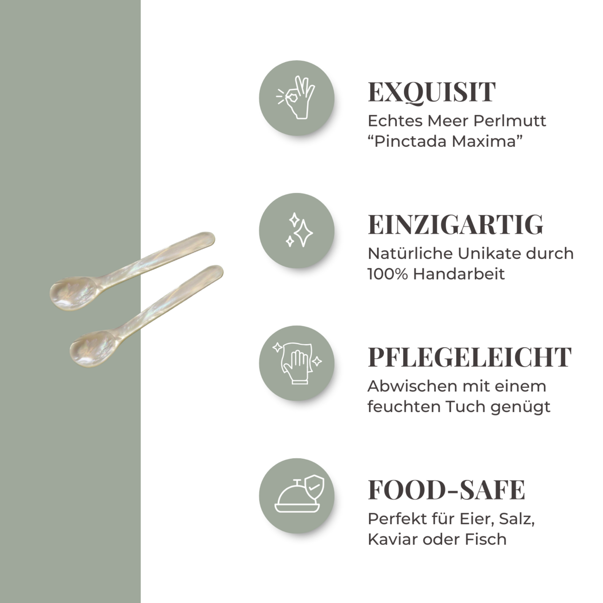 Mother-of-pearl caviar spoons, set of 4, 11 cm – rounded corners