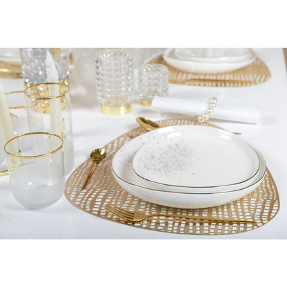 Porcelain dessert plate, white with gold - oval