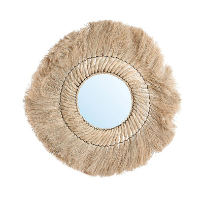 Rundt vægspejl i rattan, 90 cm - Naturlys