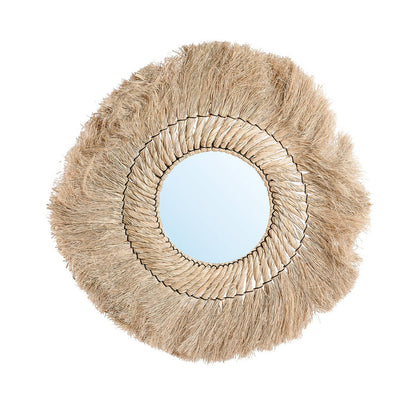 Rundt vægspejl i rattan, 90 cm - Naturlys