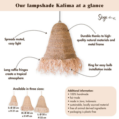 Raffia- og jutependellampeskærm Ø 40 cm – KALIMA med frynser