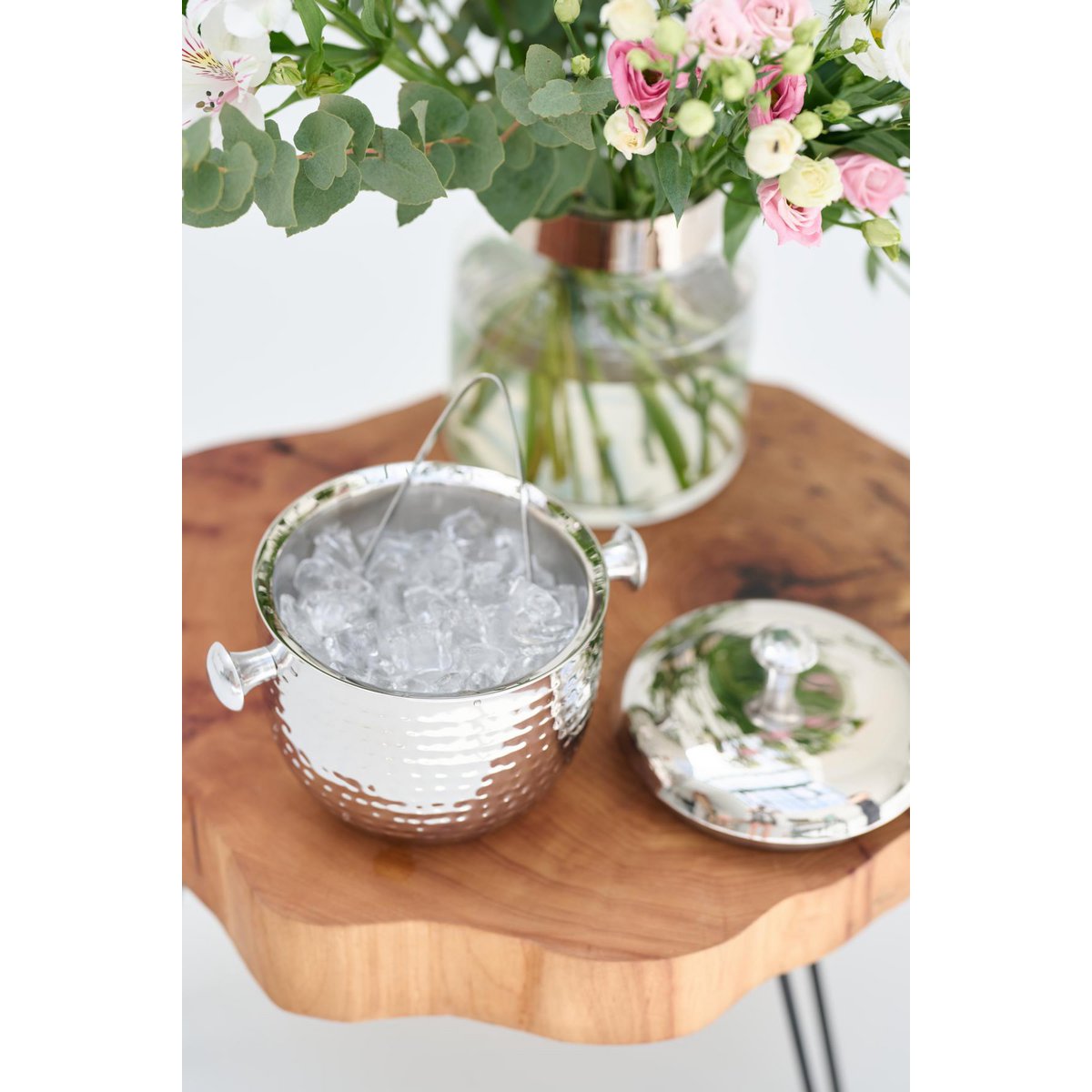 Stainless steel ice bucket Rico, 21 cm - hammered with accessories