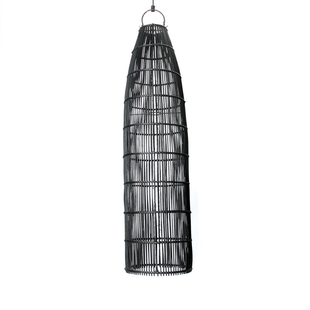 Handwoven black rattan fish trap pendant shade 23 × 90 cm - large