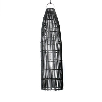 Handwoven black rattan fish trap pendant shade 23 × 90 cm - large