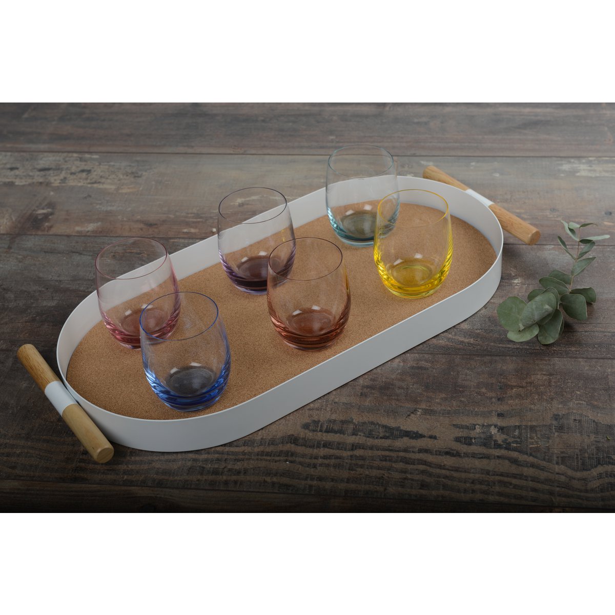 Cork and plastic oval tray 54cm - white and brown