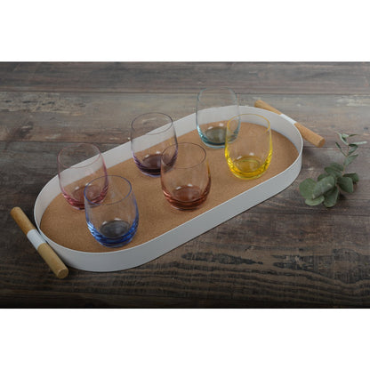 Cork and plastic oval tray 54cm - white and brown