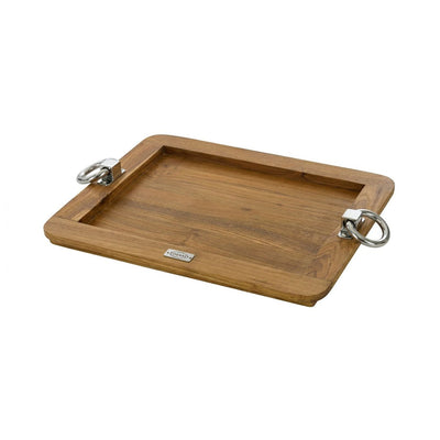 Serviertablett Osgard aus Holz und Stahl, 45 × 35 cm – Teak-Finish