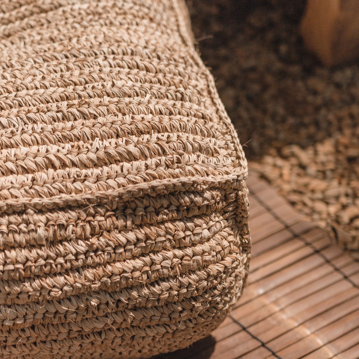 Raffia puf PADAR 55 × 55 cm - kokosfiber & bomuld