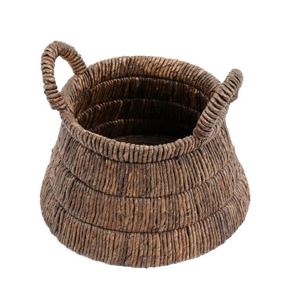 Palm-leaf storage basket - round woven design