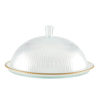 Glass cake dome with gold rim, 32×32×17 cm