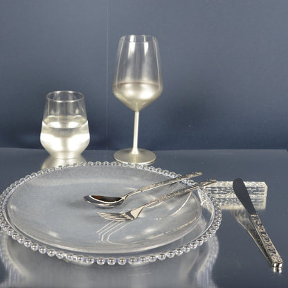 Besteckset aus Edelstahl, 24-teilig – gehämmertes Silber