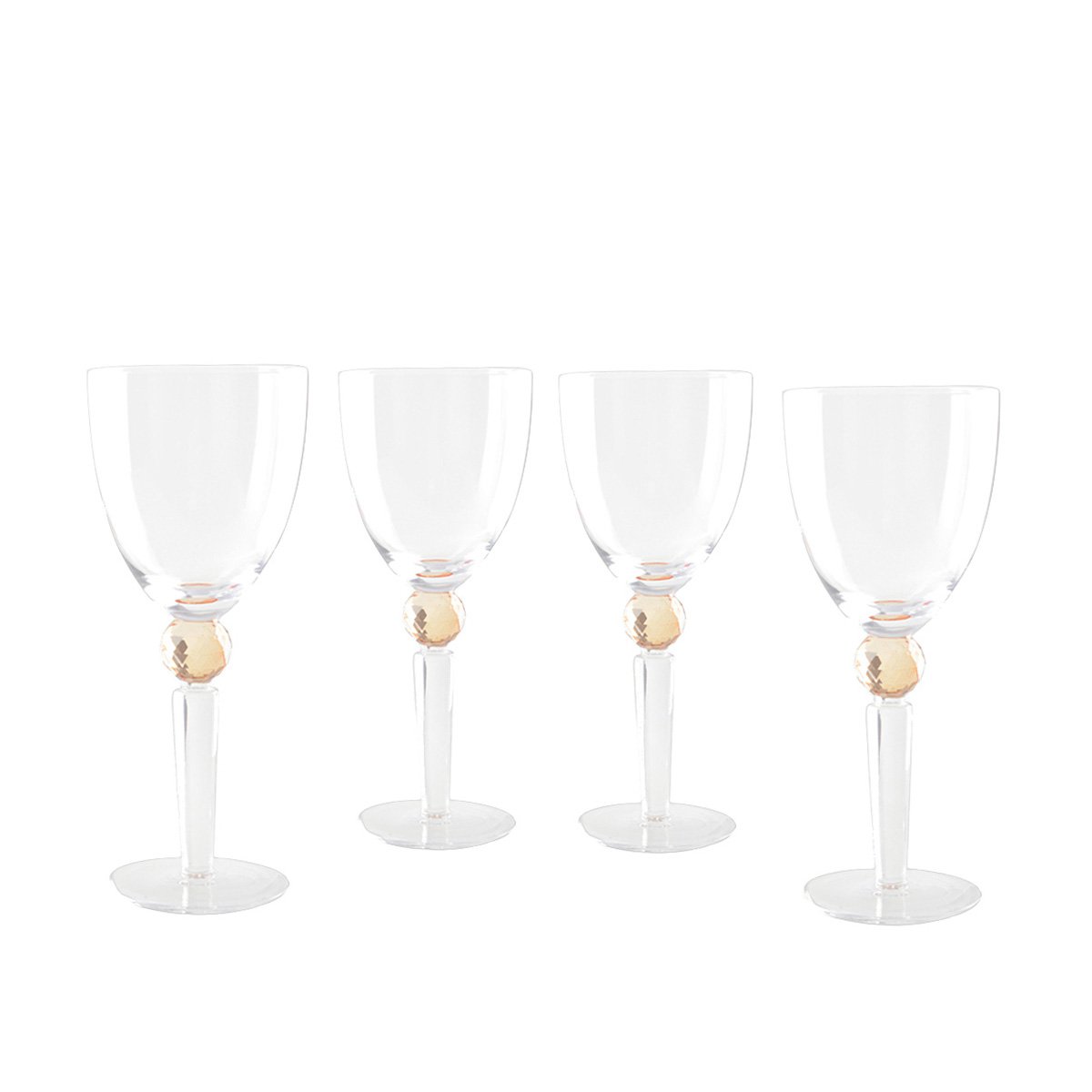 Vinglas i glas med gul diamantfod, sæt med 4