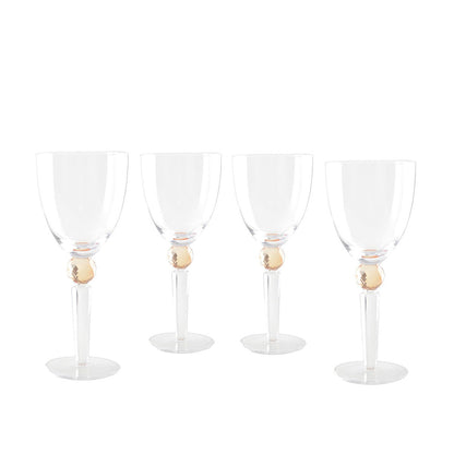 Vinglas i glas med gul diamantfod, sæt med 4