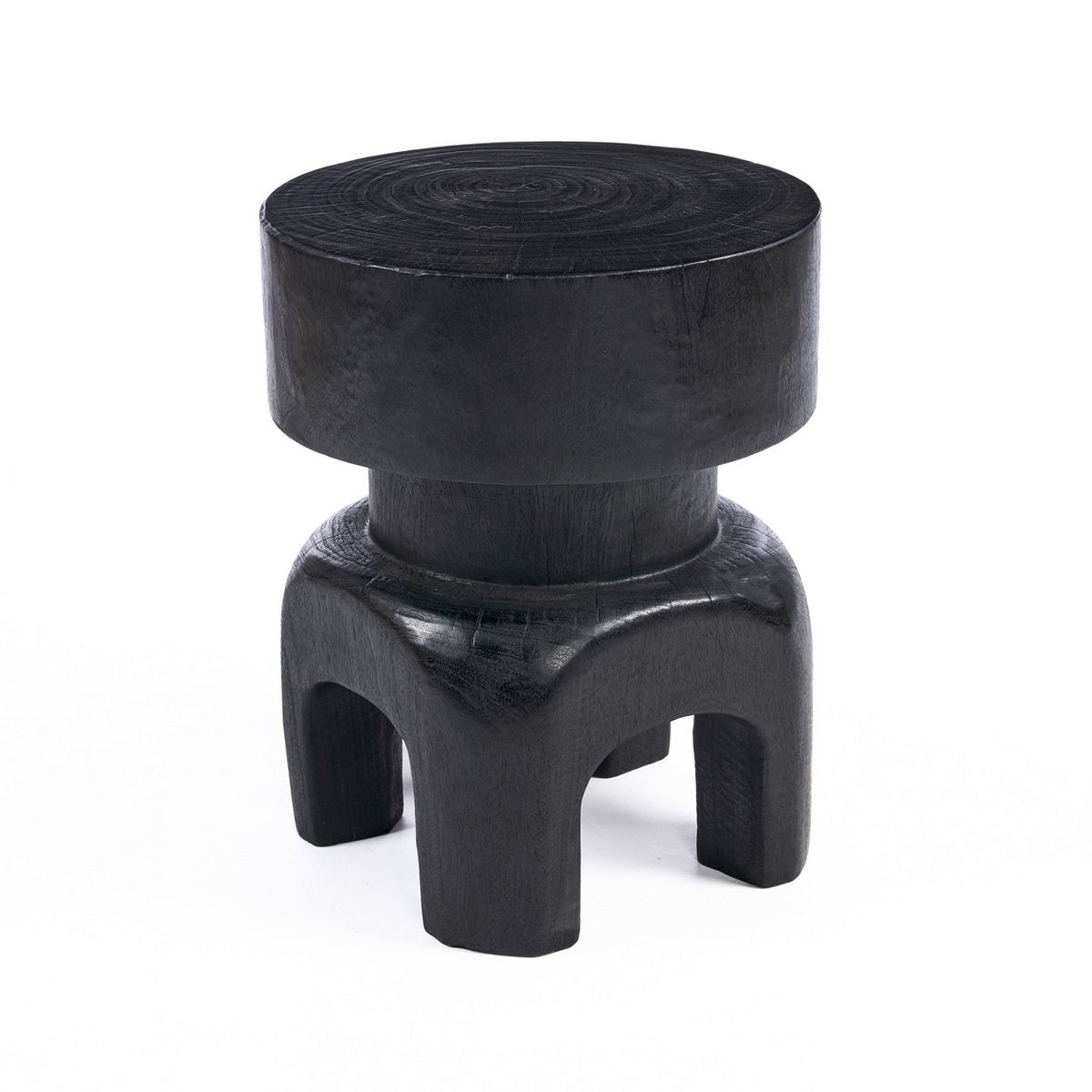 Black wood stool, 40 cm - carved form