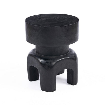 Black wood stool, 40 cm - carved form