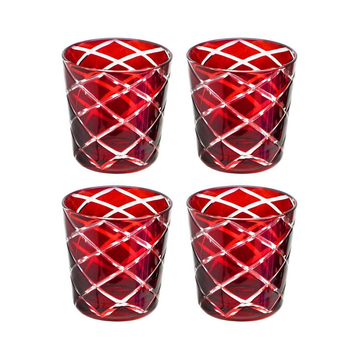 Glastassen Dio, blau & rot, 4er-Set – H 8 cm