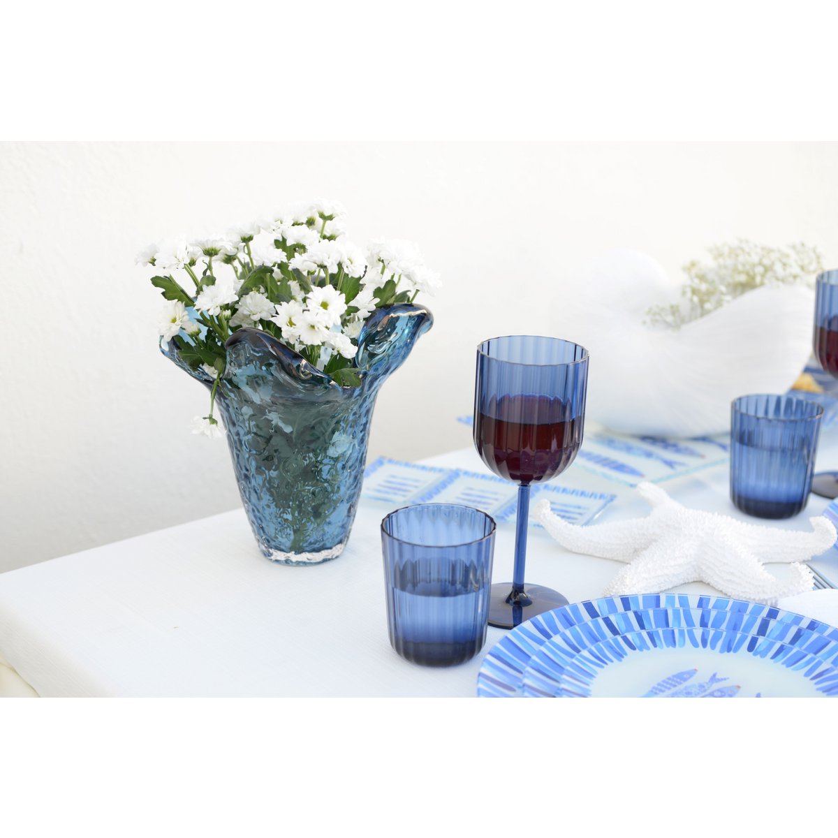 Blauer Glaswürfelvase 22 cm