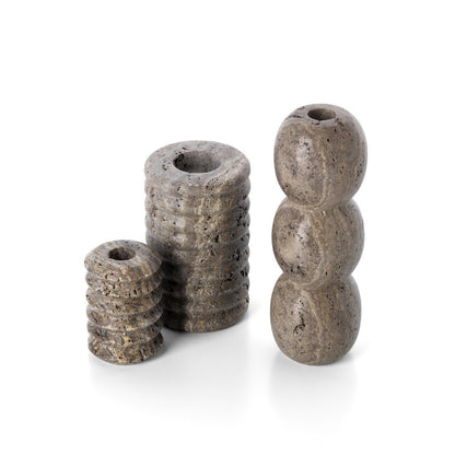 Travertin Kerzenhalter, geriffelt grau - 13,8 cm