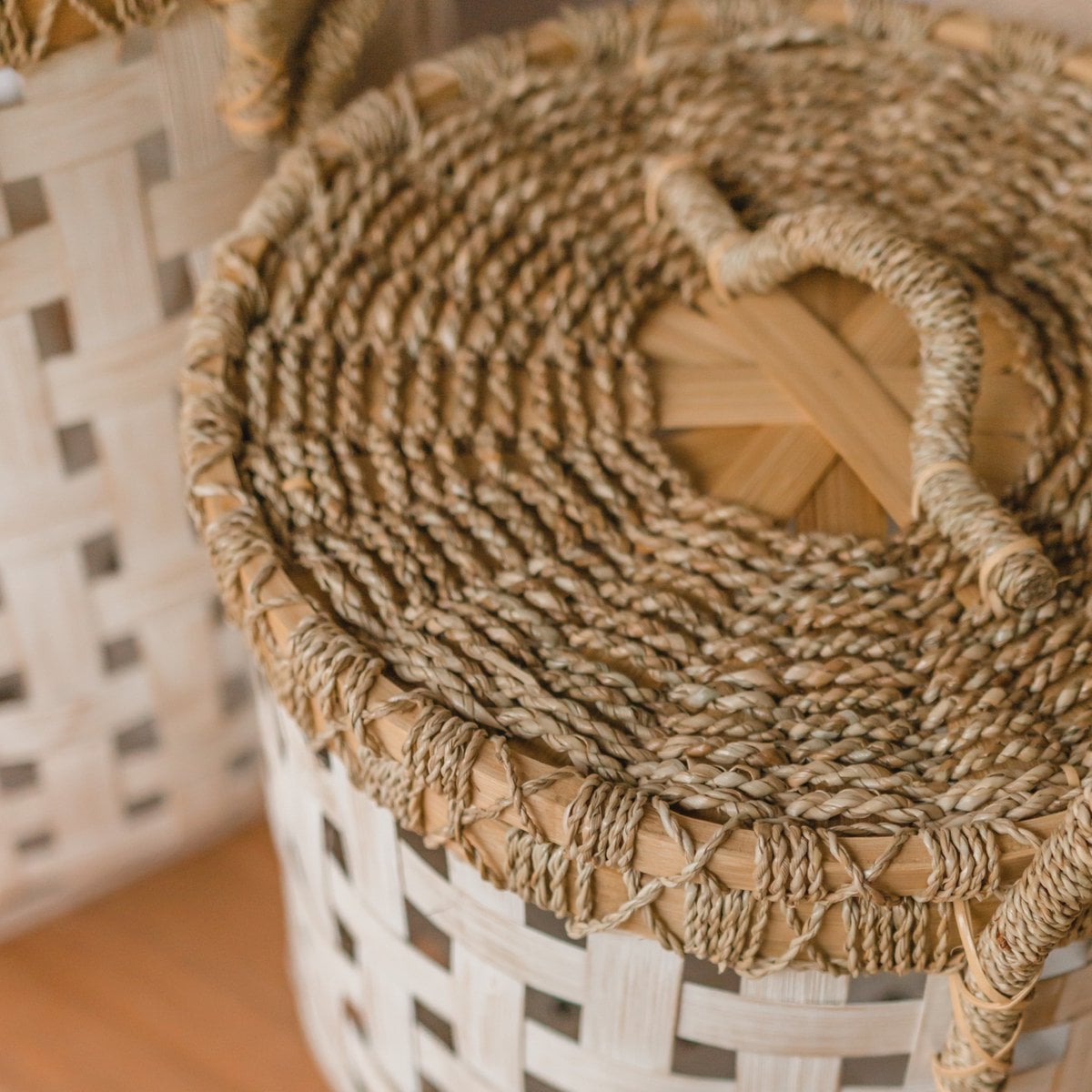 Wäschekorb IRAYA aus Bambus und Rattan mit Deckel, 41 cm