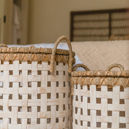 Wäschekorb IRAYA aus Bambus und Rattan mit Deckel, 41 cm