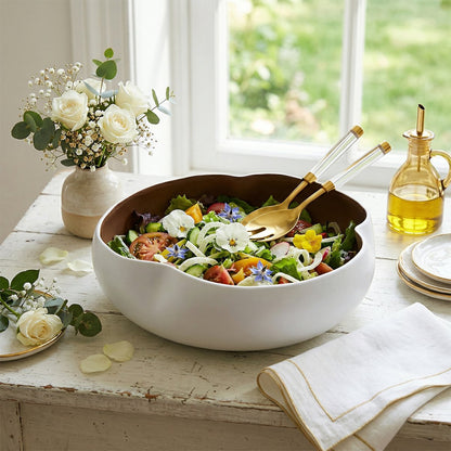 Ceramic serving bowl, white and gold, 34cm