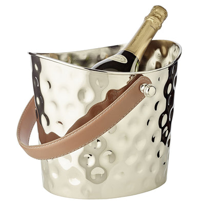 Hammered køler Gilbert – forniklet, læderhåndtag, 23 cm