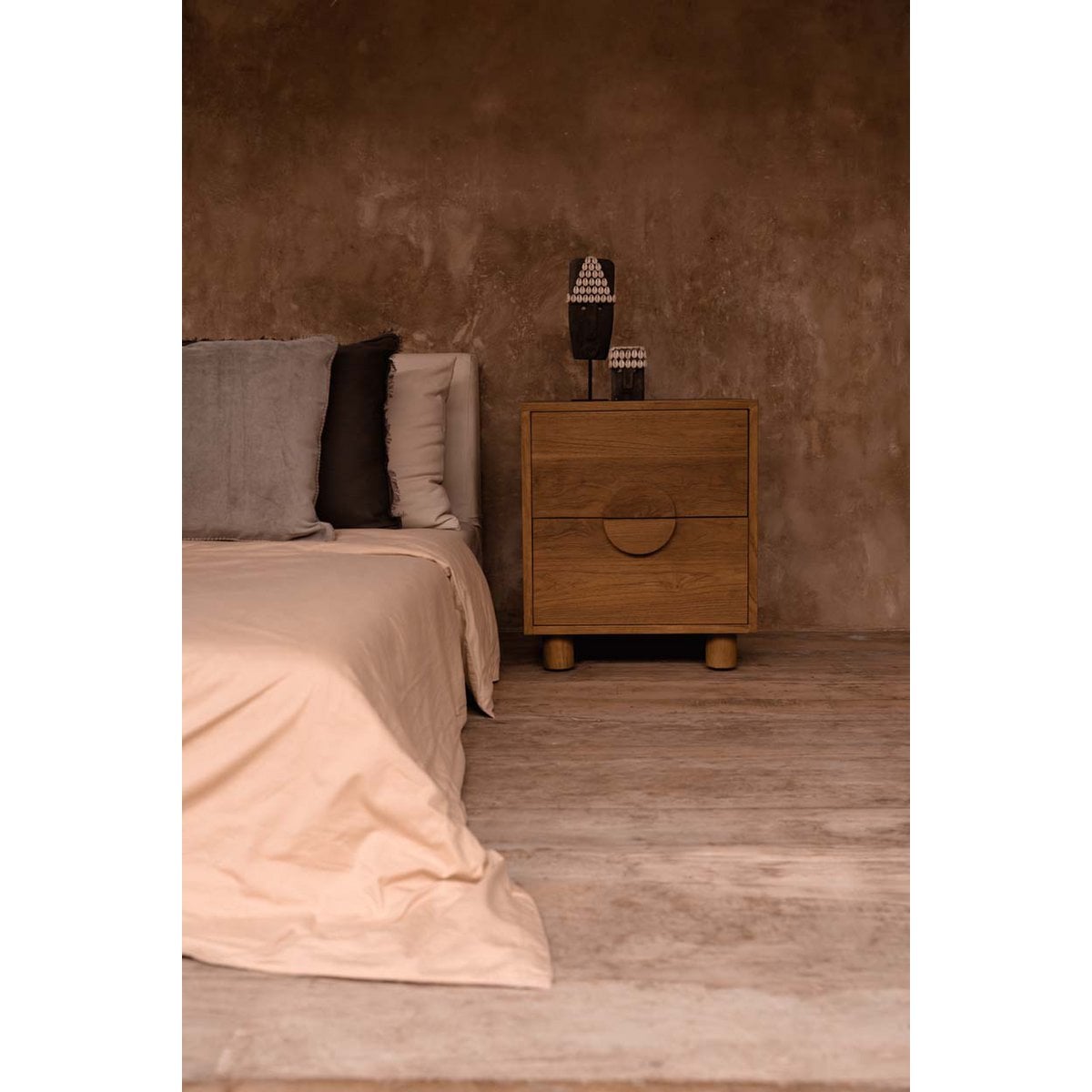 Teak nightstand, 50 cm - 2 drawer