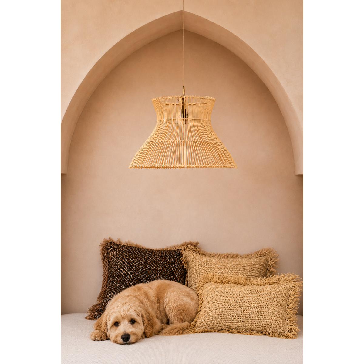 Rattan-Kegel-Pendelleuchte 65 × 40 cm – handgewebt, beige