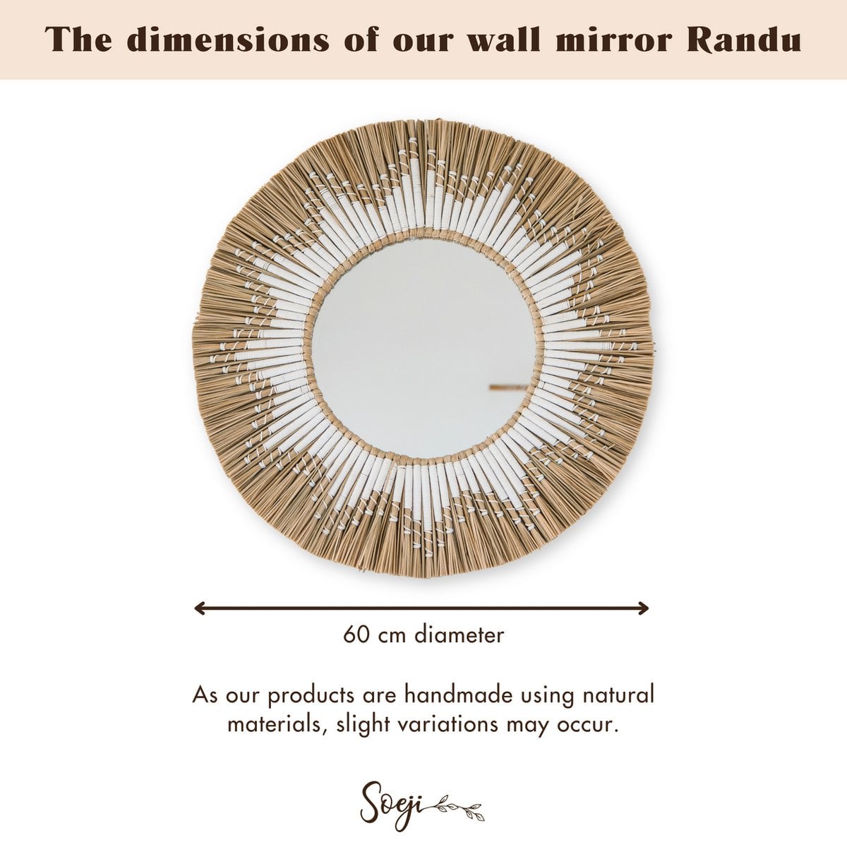 Seagrass round wall mirror 60 cm RANDU – cotton fringe