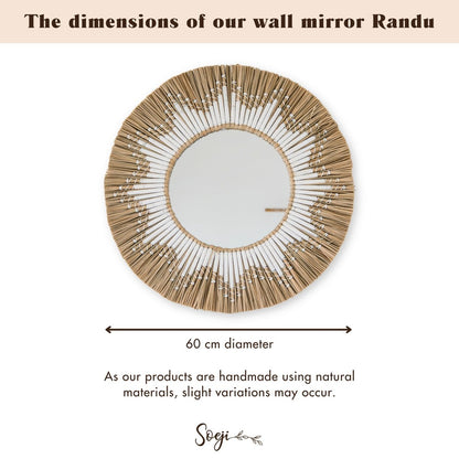 Seagrass round wall mirror 60 cm RANDU – cotton fringe
