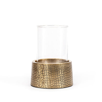 Krokodille lysestage i aluminium med glas, stor – messingfinish
