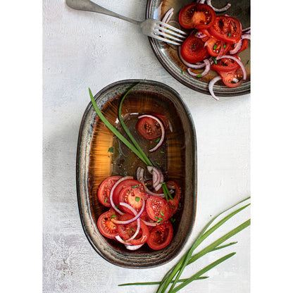 Stoneware oval bowl, amber-gold gradient – L