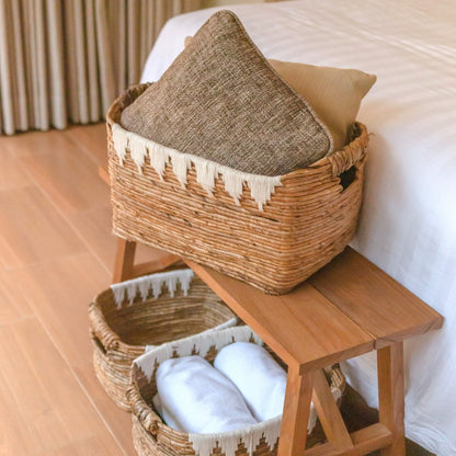 Jute & cotton storage basket 40×30×24 cm – handwoven, Indonesia