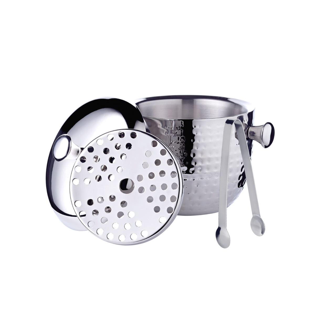 Stainless steel ice bucket Rico, 21 cm - hammered with accessories
