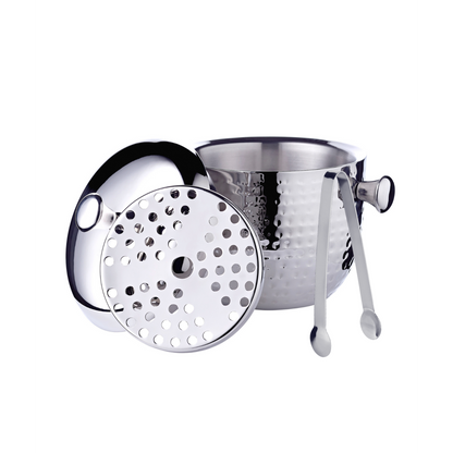 Stainless steel ice bucket Rico, 21 cm - hammered with accessories