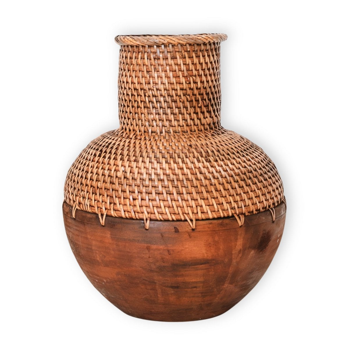 Vase aus Rattan und Holz KAMARI Ø 22 cm – braun