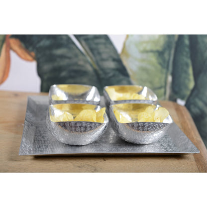 Aluminium-Aperitifset, 4 Becher auf Plattform – Silber