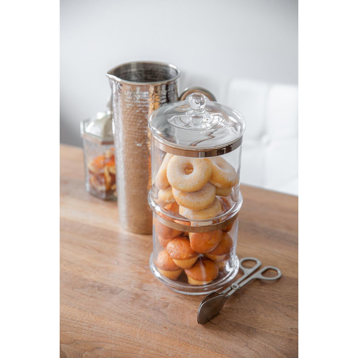 Handgeblasene Glasdose Lia, 29cm mit Deckel – Platinrand