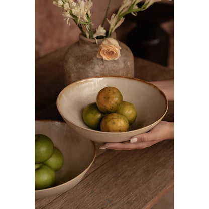 Stoneware serving bowl, white with gold – M