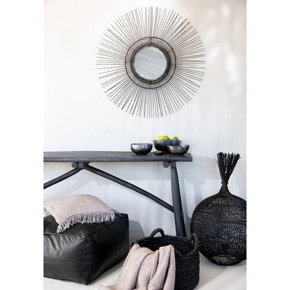 Rattan-Wandspiegel, rund, 90cm - Schwarz